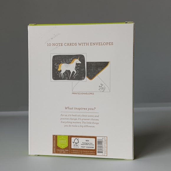 NEW Green Inspired Boxed Set of 10 Note Cards & Envelopes Unicorn Flowers Gift - Picture 3 of 6